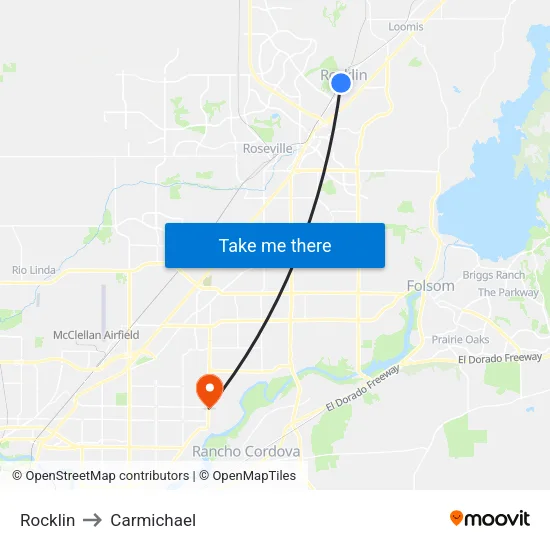 Rocklin to Carmichael map