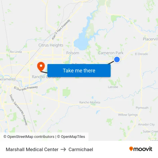 Marshall Medical Center to Carmichael map