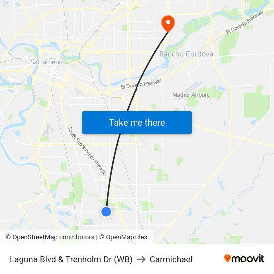 Laguna Blvd & Trenholm Dr (WB) to Carmichael map