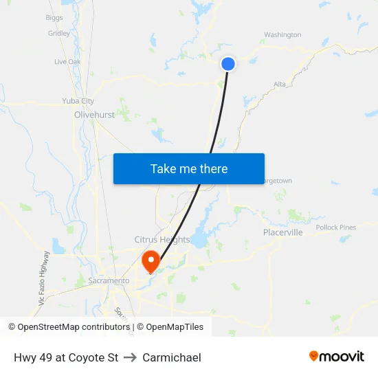 Hwy 49 at Coyote St to Carmichael map