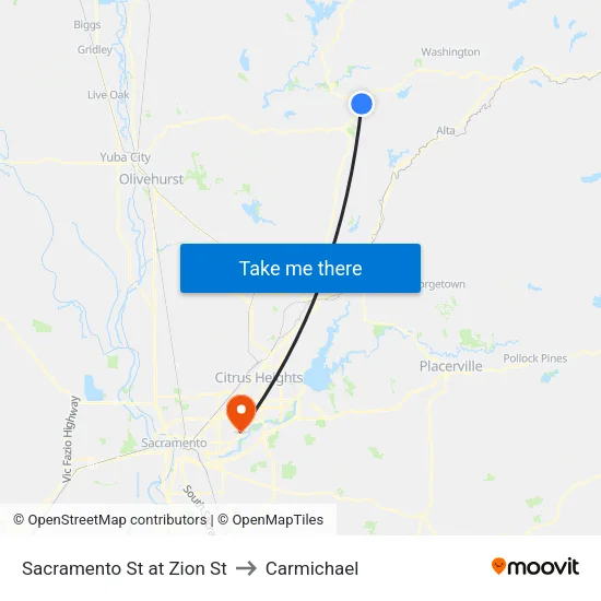 Sacramento St at Zion St to Carmichael map