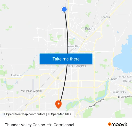Thunder Valley Casino to Carmichael map