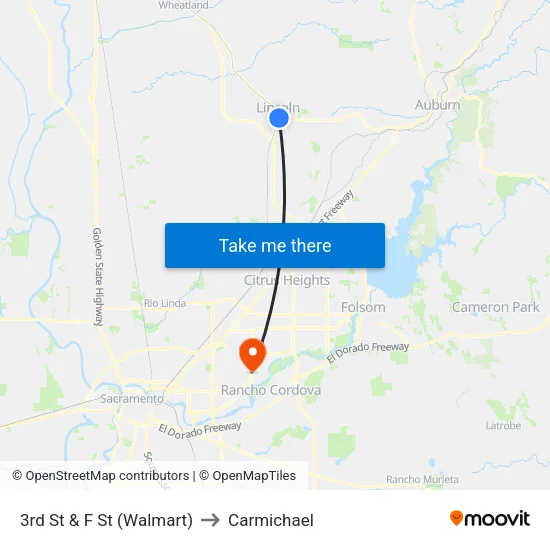 3rd St & F St (Walmart) to Carmichael map