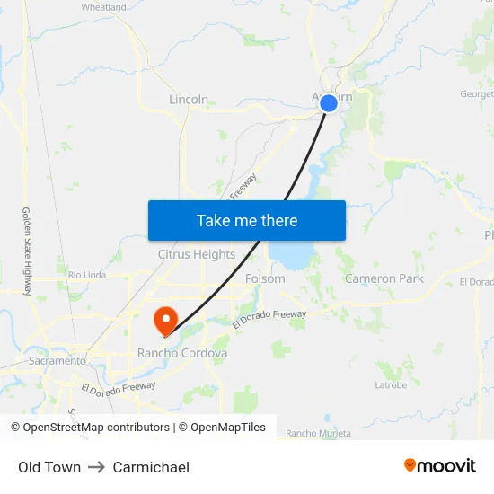 Old Town to Carmichael map