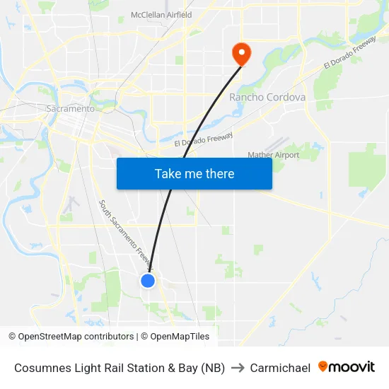 Cosumnes Light Rail Station & Bay (NB) to Carmichael map