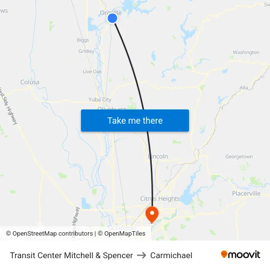 Transit Center Mitchell & Spencer to Carmichael map