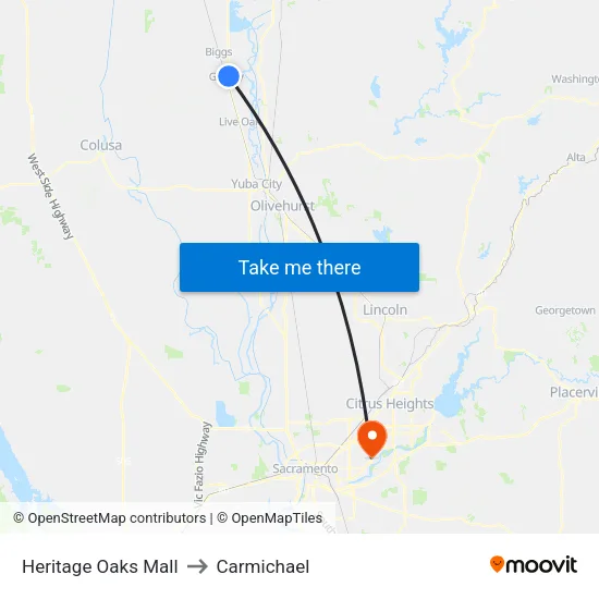 Heritage Oaks Mall to Carmichael map