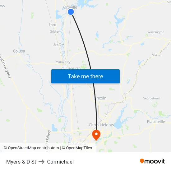 Myers & D St to Carmichael map