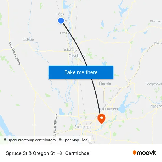 Spruce St & Oregon St to Carmichael map