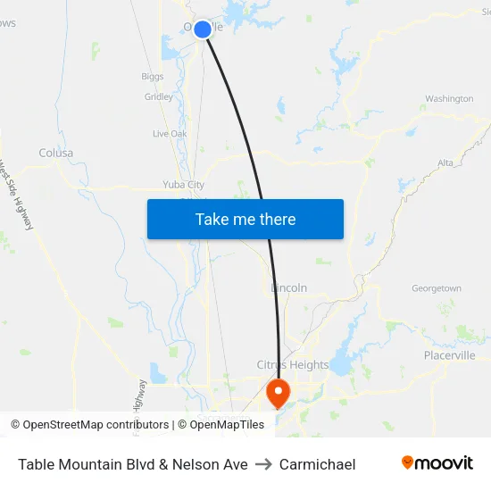 Table Mountain Blvd & Nelson Ave to Carmichael map