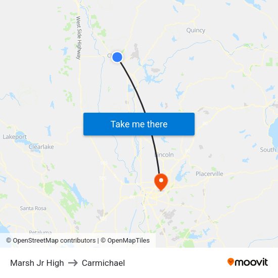 Marsh Jr High to Carmichael map