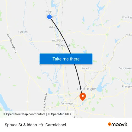 Spruce St & Idaho to Carmichael map