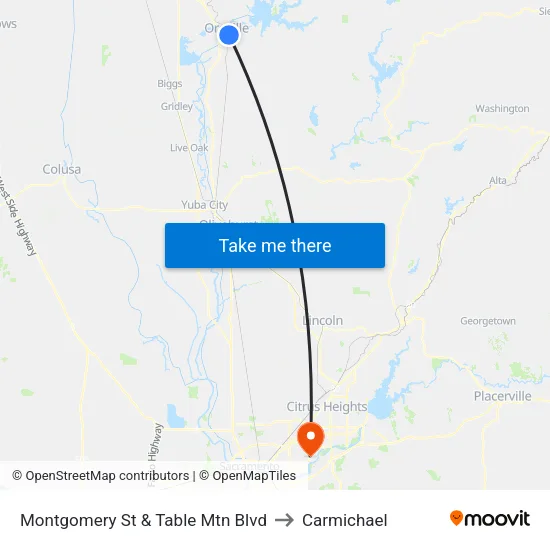 Montgomery St & Table Mtn Blvd to Carmichael map