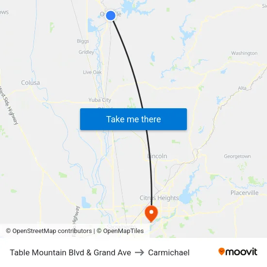 Table Mountain Blvd & Grand Ave to Carmichael map