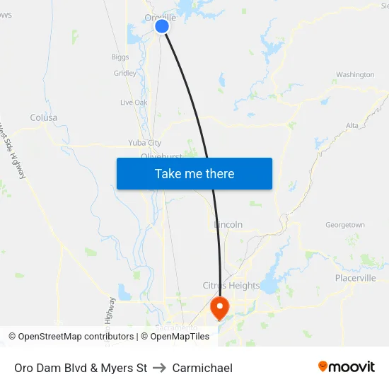 Oro Dam Blvd & Myers St to Carmichael map