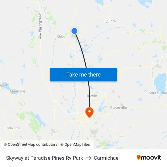 Skyway at Paradise Pines Rv Park to Carmichael map