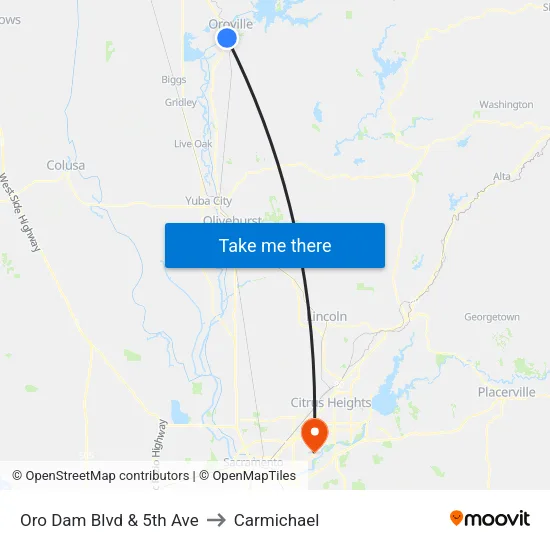 Oro Dam Blvd & 5th Ave to Carmichael map