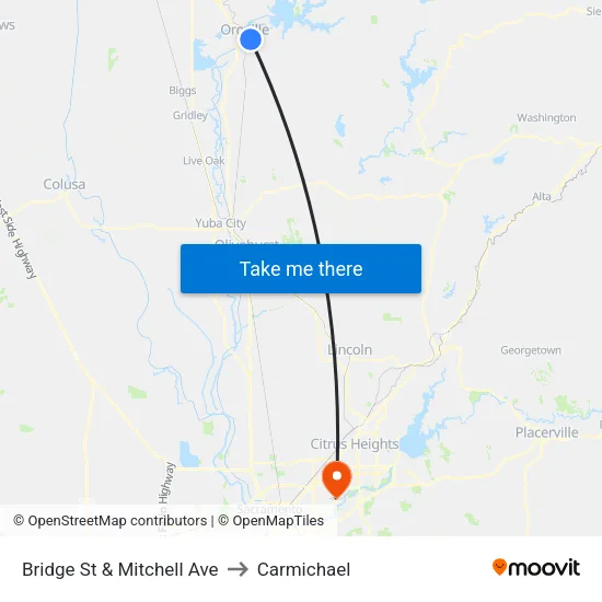 Bridge St & Mitchell Ave to Carmichael map