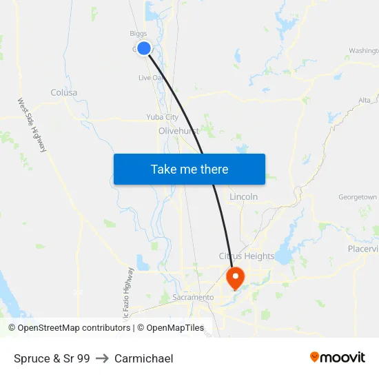 Spruce & Sr 99 to Carmichael map