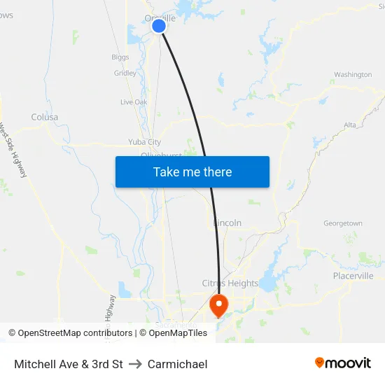 Mitchell Ave & 3rd St to Carmichael map
