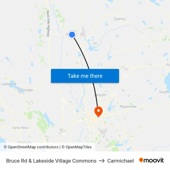 Bruce Rd & Lakeside Village Commons to Carmichael map