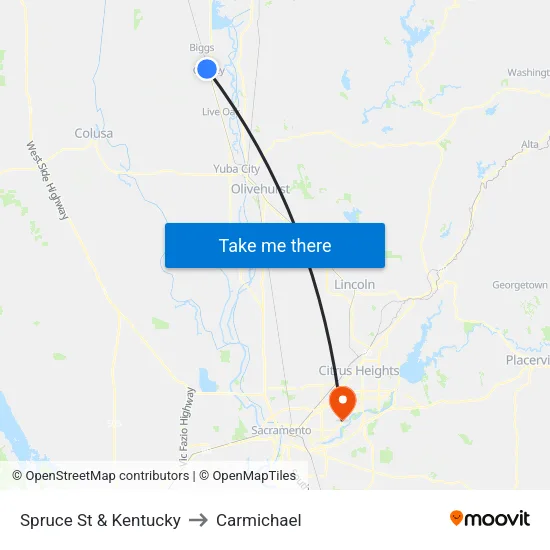 Spruce St & Kentucky to Carmichael map