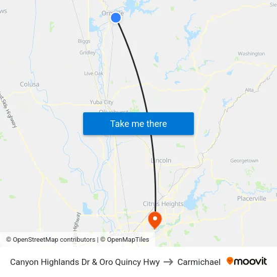Canyon Highlands Dr & Oro Quincy Hwy to Carmichael map