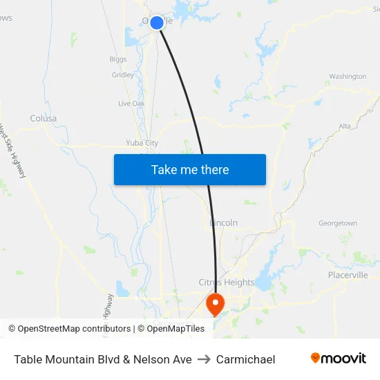 Table Mountain Blvd & Nelson Ave to Carmichael map