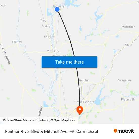 Feather River Blvd & Mitchell Ave to Carmichael map