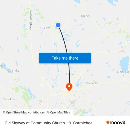 Old Skyway at Community Church to Carmichael map