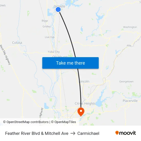 Feather River Blvd & Mitchell Ave to Carmichael map
