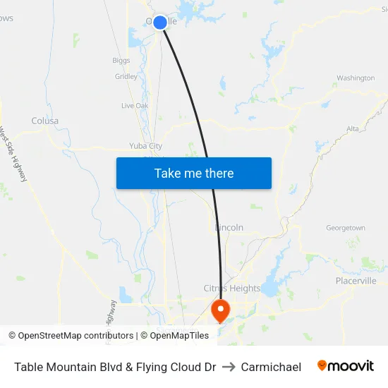 Table Mountain Blvd & Flying Cloud Dr to Carmichael map
