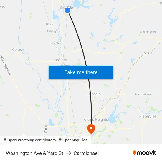 Washington Ave & Yard St to Carmichael map