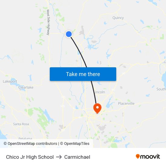 Chico Jr High School to Carmichael map