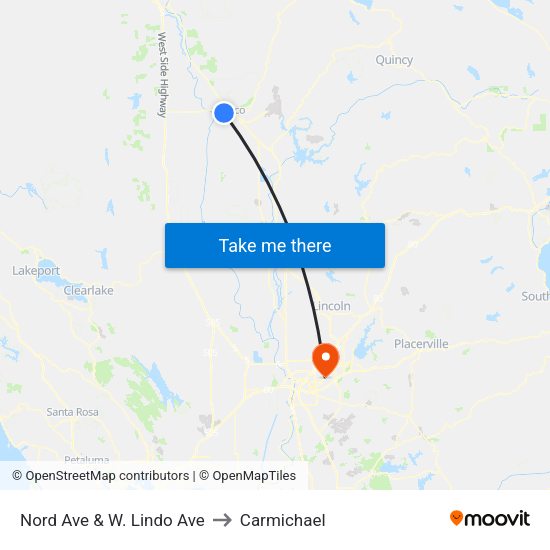 Nord Ave & W. Lindo Ave to Carmichael map
