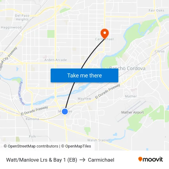 Watt/Manlove Lrs & Bay 1 (EB) to Carmichael map