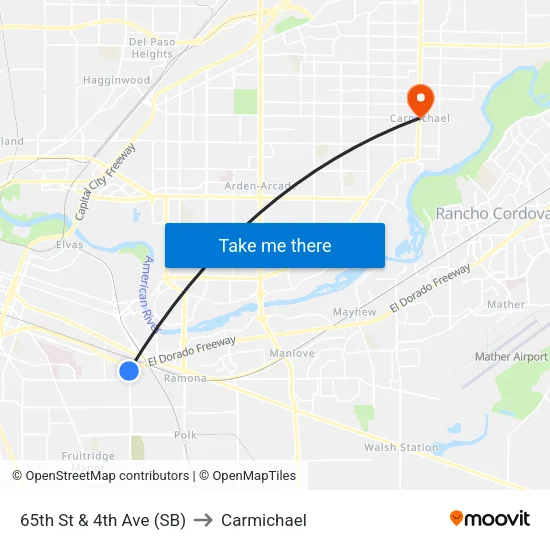 65th St & 4th Ave (SB) to Carmichael map