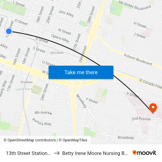 13th Street Station (EB) to Betty Irene Moore Nursing Building map