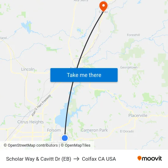 Scholar Way & Cavitt Dr (EB) to Colfax CA USA map