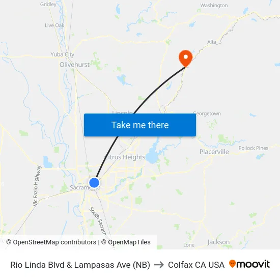 Rio Linda Blvd & Lampasas Ave (NB) to Colfax CA USA map