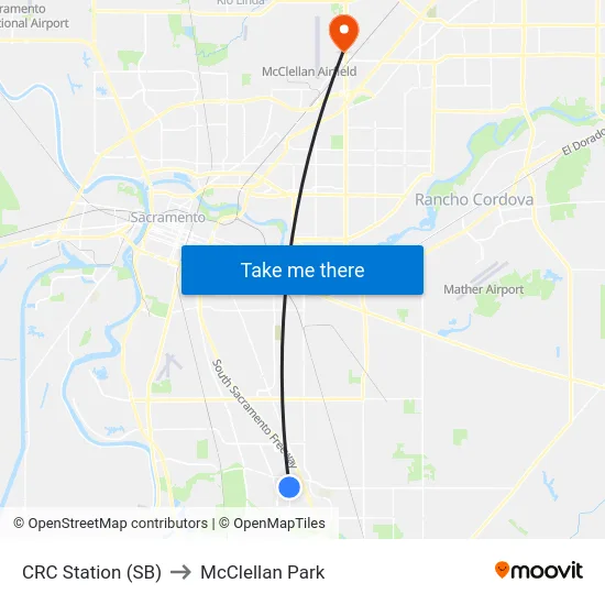CRC Station (SB) to McClellan Park map