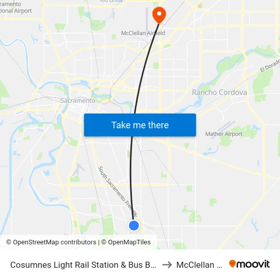 Cosumnes Light Rail Station & Bus Bay 1 (NB) to McClellan Park map