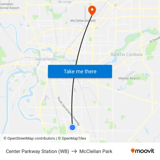 Center Parkway Station (WB) to McClellan Park map