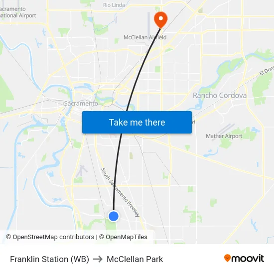 Franklin Station (WB) to McClellan Park map
