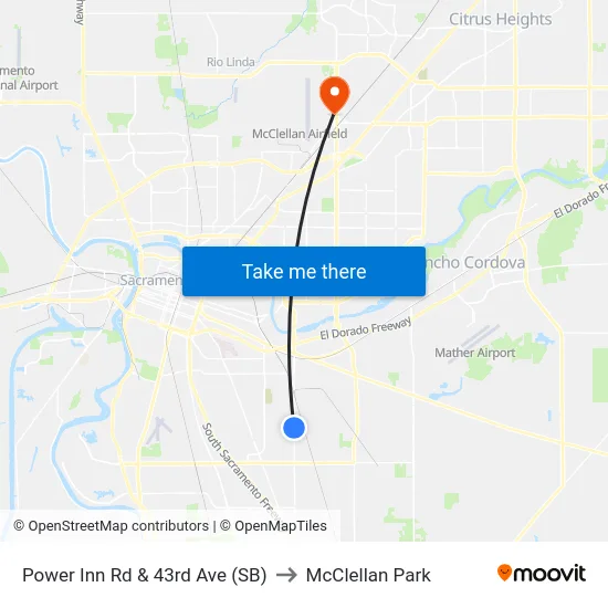 Power Inn Rd & 43rd Ave (SB) to McClellan Park map