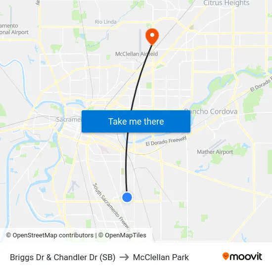 Briggs Dr & Chandler Dr (SB) to McClellan Park map
