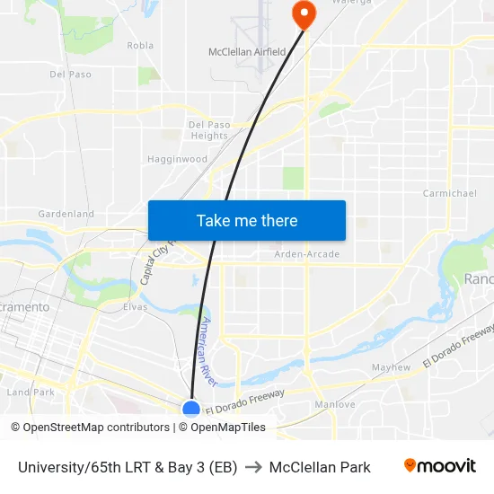 University/65th LRT & Bay 3 (EB) to McClellan Park map