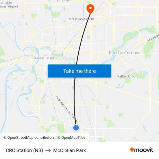 CRC Station (NB) to McClellan Park map
