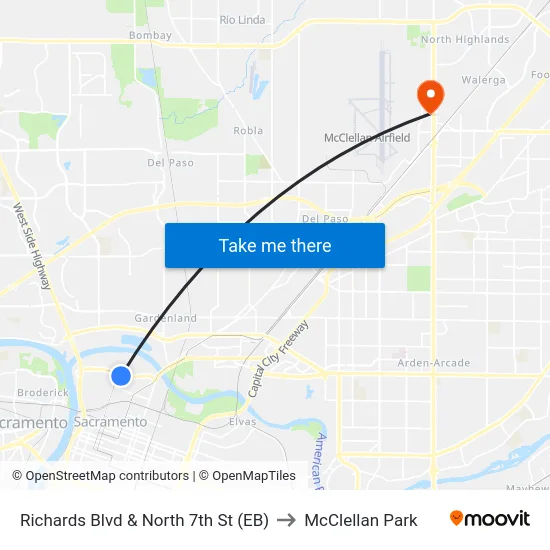 Richards Blvd & North 7th St (EB) to McClellan Park map