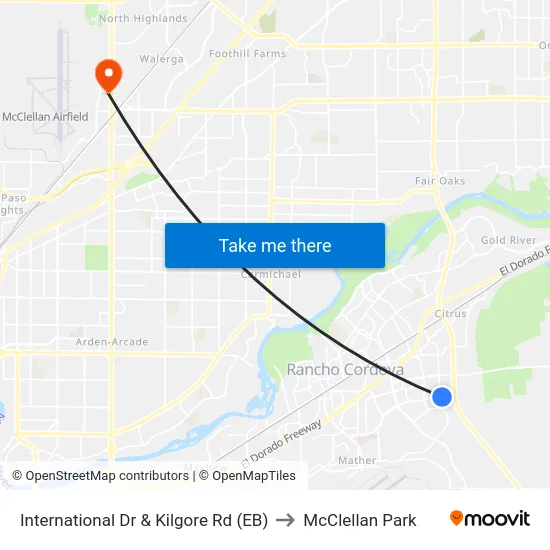 International Dr & Kilgore Rd (EB) to McClellan Park map